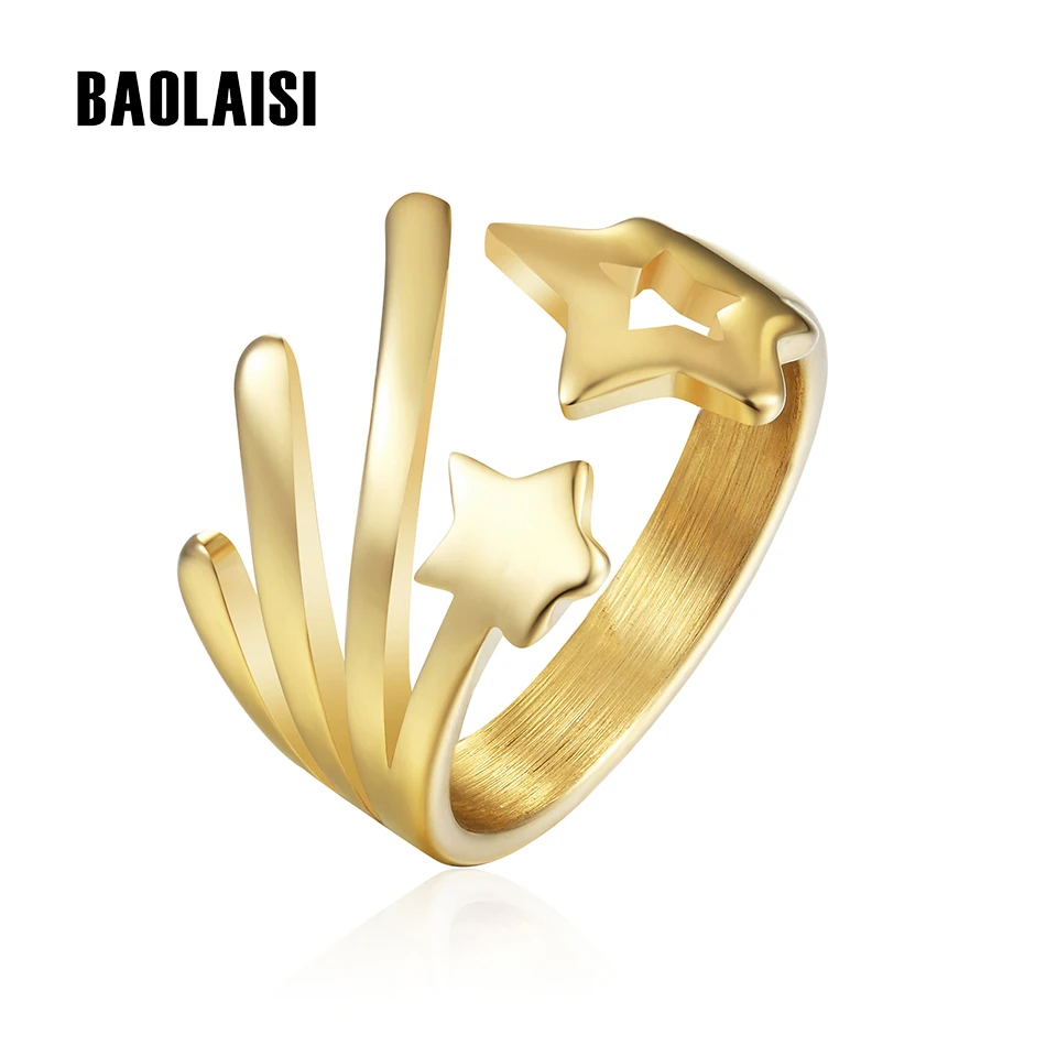 

BAOLAISI Cut Star Ring Crown Ring For Women Romantic Gold-Color Stainless Steel Wedding Brands Fashion Jewelry Valentine's gift