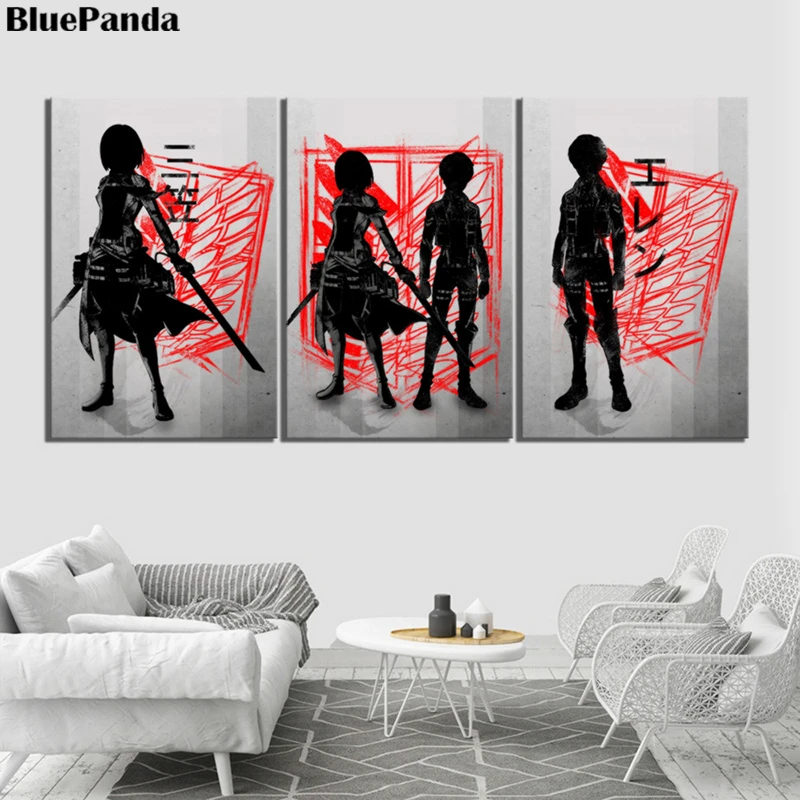Attack On Titan Mikasa Ackerman 3 Pieces Modern Anime Poster Canvas Painting Pictures Decoration For Living Room Home Decor | Дом и сад