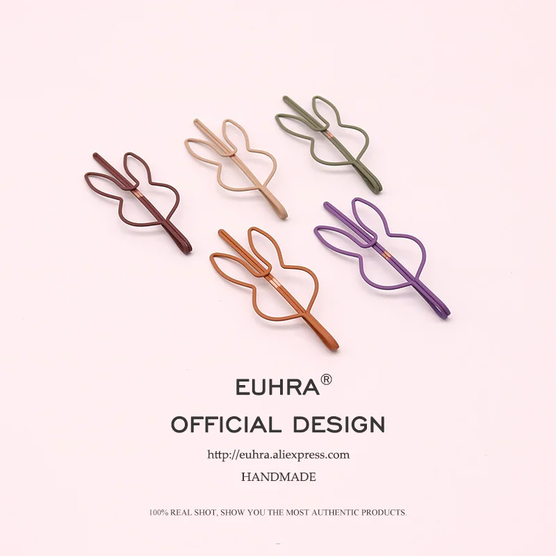 

EUHRA 10 Colors Cute Hair Pins Bobby Bunny Pin Rabbit Shape Girls Hair Clip Hairgrips Kid Children Women Bob Pins