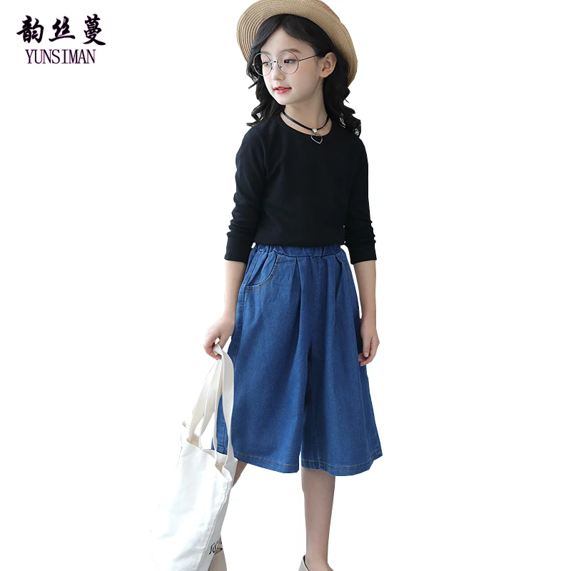 

Girls Clothing Set Age 4 6 8 10 12 to 14 Years Kids Black Cotton Girls Shirts+Blue Jeans Pants Girls Clothes Set Size 12 5K01