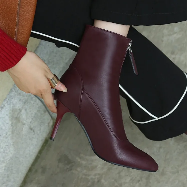 

Big Size 11 12 13 14 15 16 Fashion of Sexy Women's Boots with Tip Slender and High-heel Front Zipper
