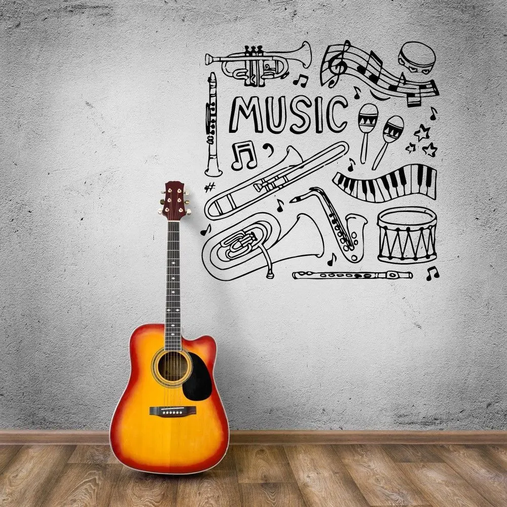 Vinyl Wall Decal Various Musical Instruments Wall Sticker Drum Sheet