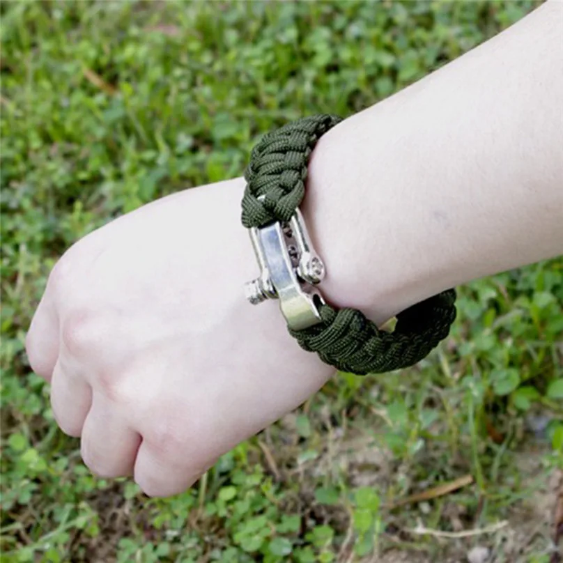 Outdoor Army Green Parachute Cord Survival Bracelet men's Black Stainless steel Adjustable Buckle Climbing Outdoor Tools #3d28 (11)