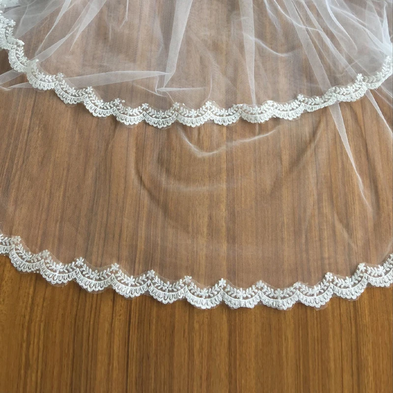 Special Offer Two Layers Veils White Ivory Bridal Veil 2017 With Combo Short Tulle Lace Edge Wedding Veil Accessories Veil Cheap