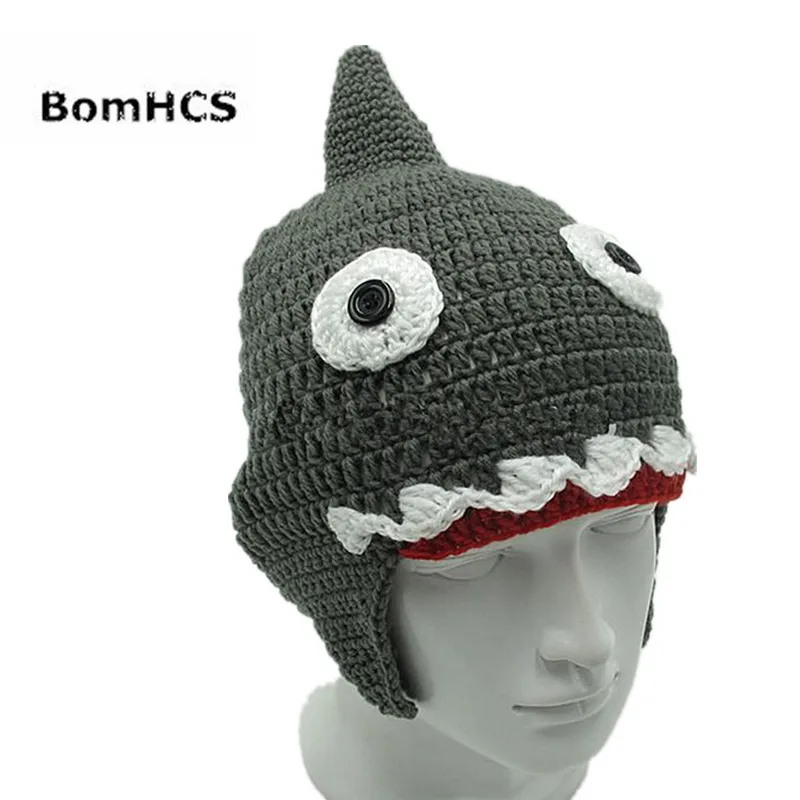 

BomHCS Unisex Novelty Crochet Men's Shark Attack Hats Handmade Halloween Costume Gifts Party Funny Caps Beanies