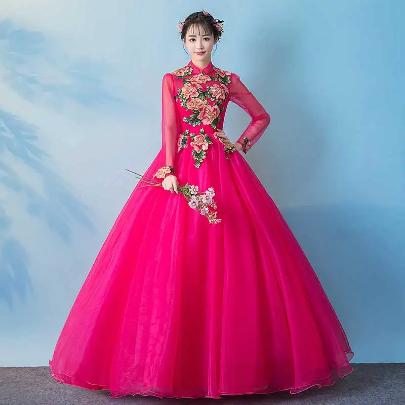 

freeship hot pink long sleeve ball gown fairy medieval Renaissance Gown princess Costume Victorian Marie Antoinette/ Belle Ball