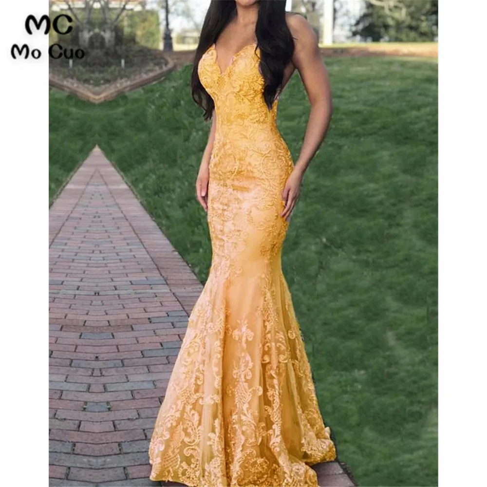 Mermaid Lace Appliques V Neck Prom Dresses (4)