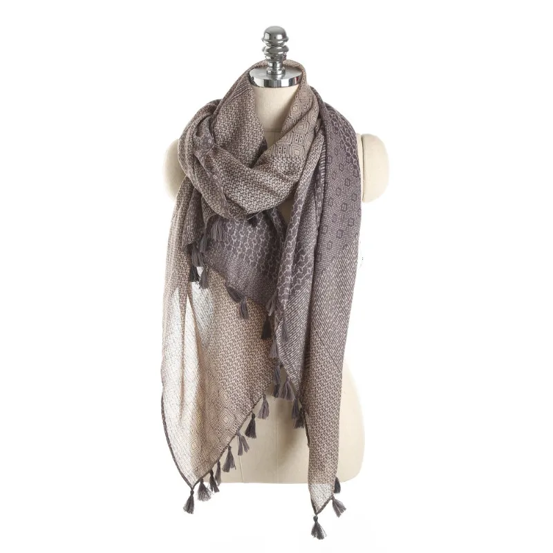 2018 Spring New Retro Striped Scarf Woman Geometric Print Cotton Scarfs