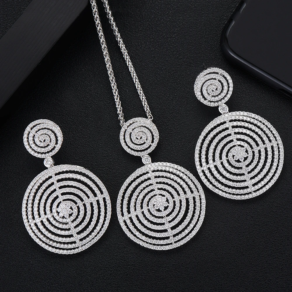 

GODKI Luxury Round Circle Nigeria Necklace Earring Sets For Women Wedding Bridal Zircon Dubai Silver PARTY WEDDING Jewelry 2019