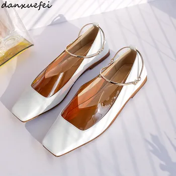 

3 Color plus size 42 women's genuine patent leather ankle strap flats slipons high quality comfortable female ballerinas shoes