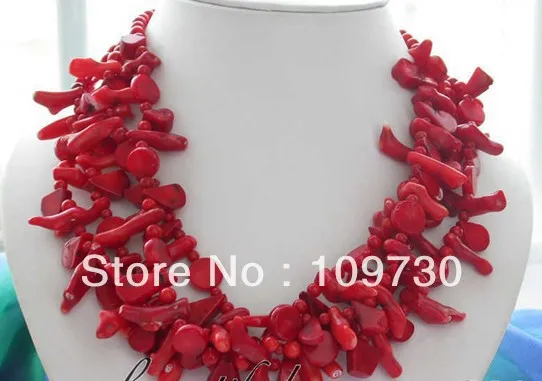 

Jewelry 001575 nature 4row 18" bead taper branch red coral NECKLACE