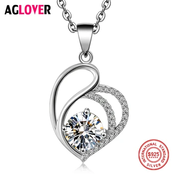 

Love Necklace 925 Silver Women Charm Heart Pendant Necklace Jewelry High Quality 50cm Silver Chain AAAA 7mm Round Zircon Jewelry