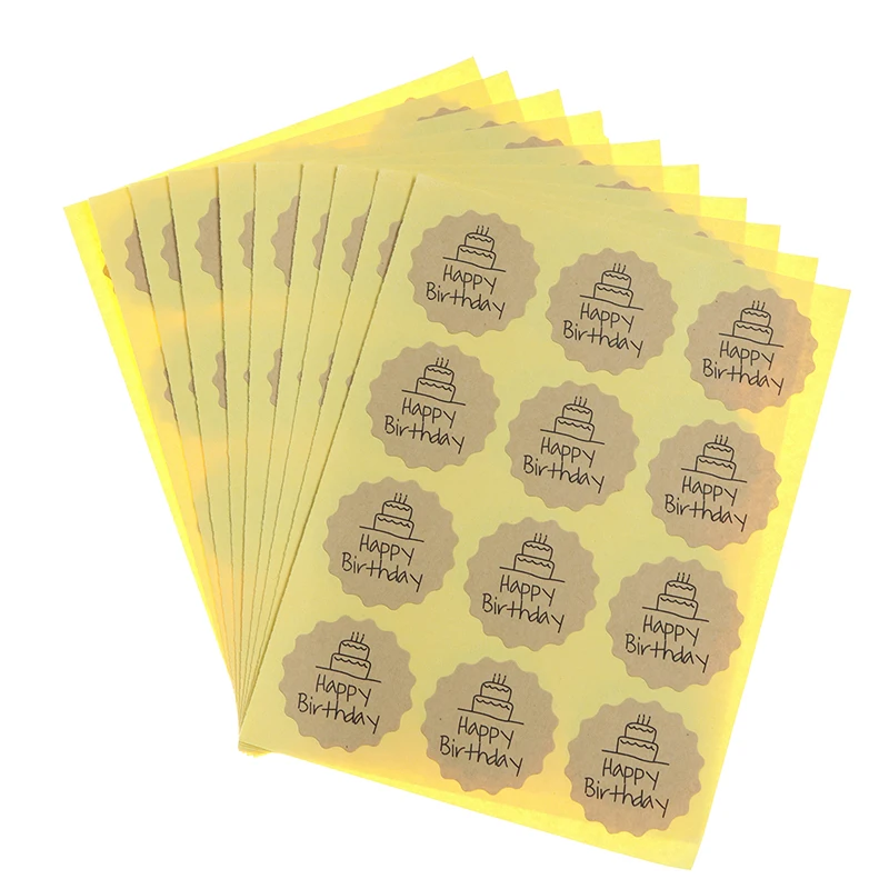 

Label Happy Birthday Kraft Paper Seal Sticker Gift Box Decoration Packaging Sticker Cake Baking Seal Sticker 120pcs/10 Sheets