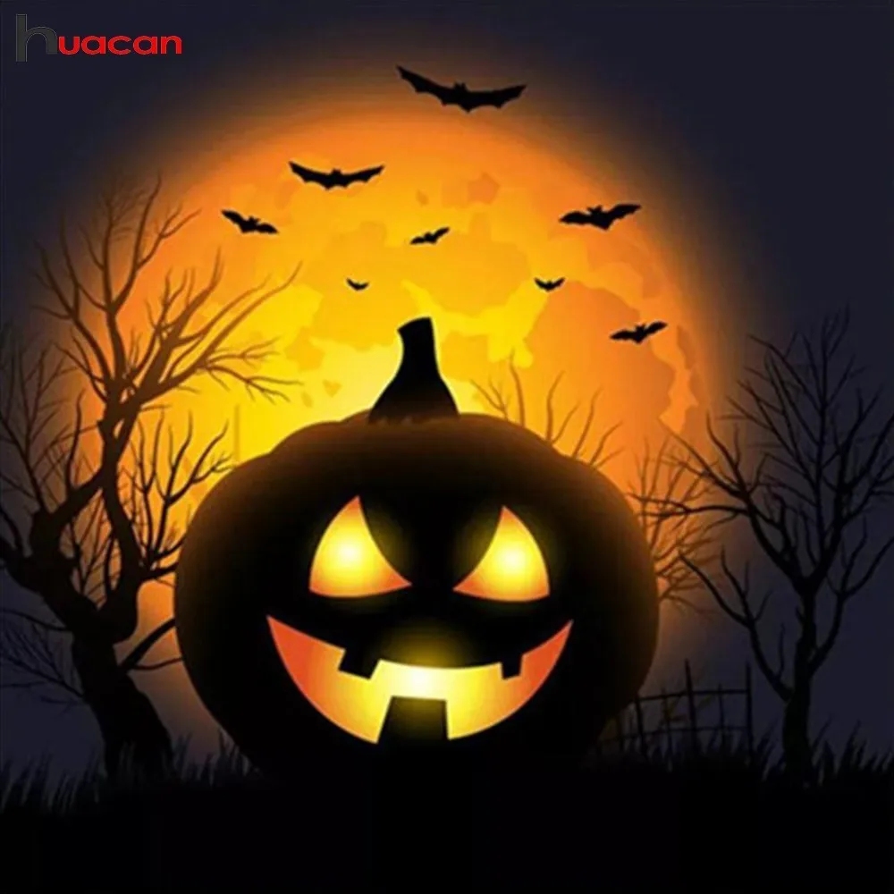 

HUACAN Diamond Embroidery Sale Halloween Diamond Painting New Arrival Cartoon Flower Full Square Pumpkin Decoration Home