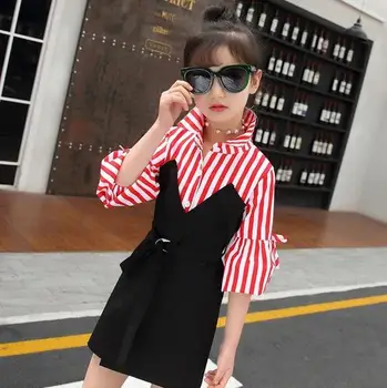 

2020 Spring Kids Girls Long Sleeve Dress Striped Patchwork Teenage Baby Girl 4 6 8 10 12 Years Clothing