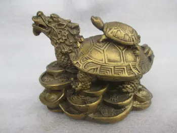 

China's rare manual hammer wing turtle mother and child statue