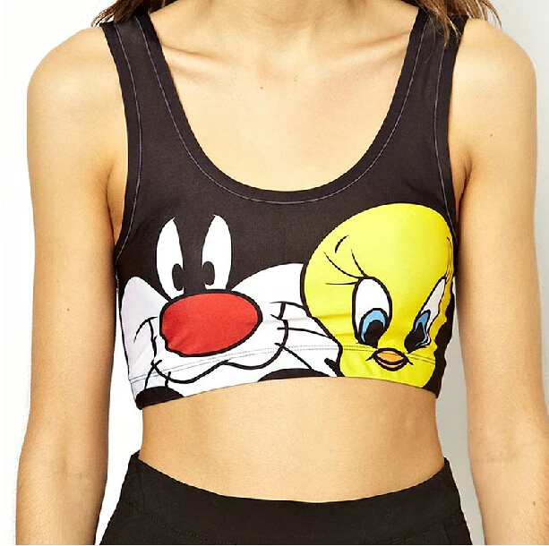 SMSS 2015 Summer Style Elastic Force Cartoon Bustier Crop Top Sport Tops Fitness Women Running Camis