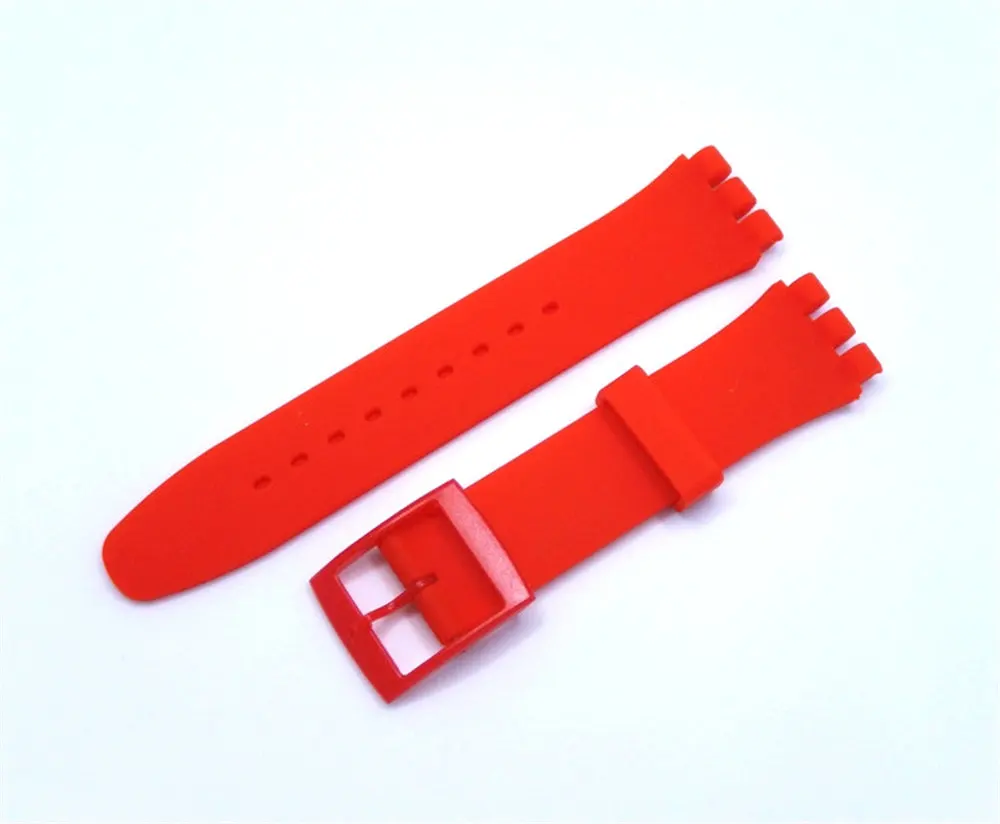 XBERSTAR 16 мм 17 мм 19 мм 20 мм силиконовый резиновый ремешок для часов Swatch Пряжка Ремешки для наручных часов браслет красочные ремешки - Цвет: Red