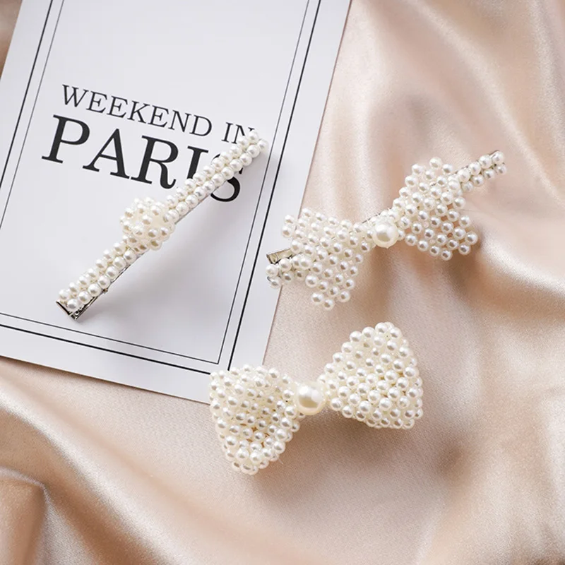 

Japan Cute Vintage Simulated Pearls Bowknot BB Hair Clip For Girl Frech Romantic