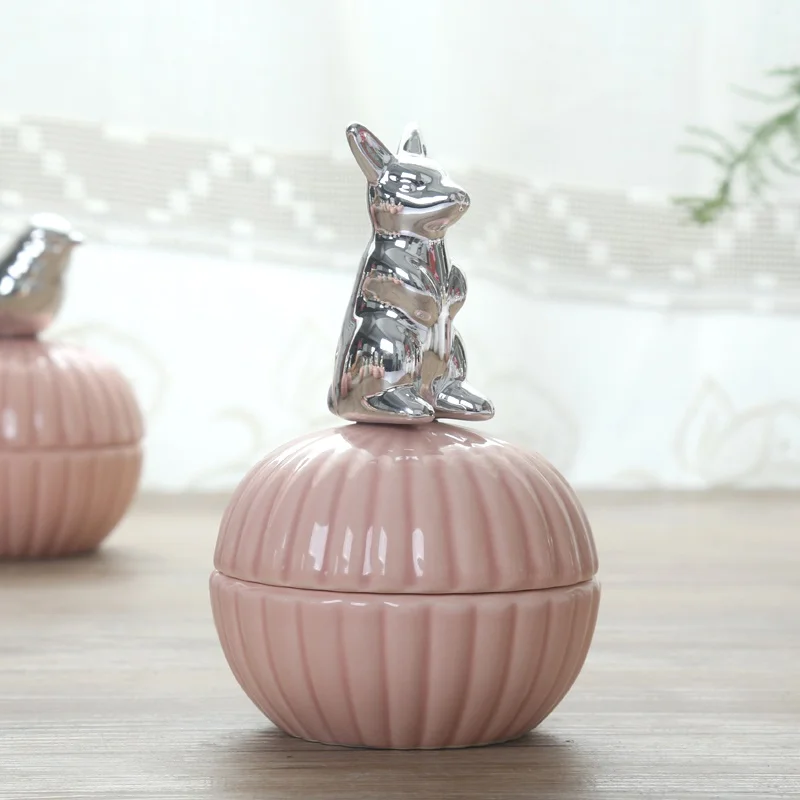 Розовые животные керамическая шкатулка для драгоценностей кольцо Orgnaments коробка вечерние декоративные бутылки для хранения свадебные конфеты банка для конфет подарочная коробка - Цвет: 2