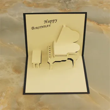 

Piano happy birthday 3D pop up paper laser cut greeting cards birthday souvenirs wishes customized invitations 13*16cm