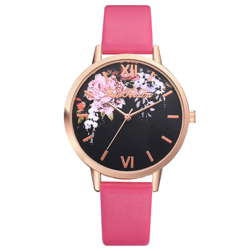 Модные женские часы с кожаным ремешком, повседневные кварцевые наручные часы с цветами Love, женские роскошные часы, подарок# C