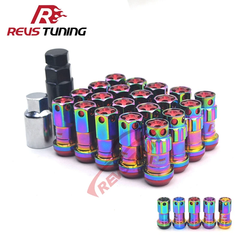20pcs Rainbow Color Red Cap 44mm Security Auto Tuning Car Racing Lug