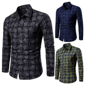 

Men Blouse Spring And Summer Men's Casual Pattern Stand Collar Buttons Long Sleeve Shirt