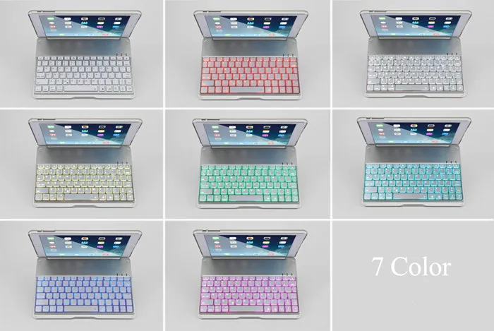 Luxury Tablet Case for iPad 6/Air2 Smart Flip Cover Stand 7 Colors Backlit Light Aluminum Bluetooth Keyboard Case for iPad Air 2