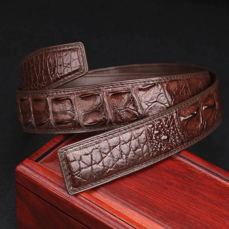 Authentic Real Crocodile Head Skin Male Belt without Buckle Genuine Exotic Alligator Leather Belt Classical Men's Waist Strap