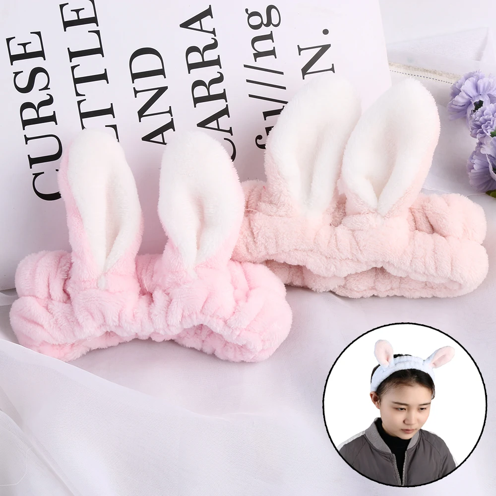 Fashion New Makeup Soft Kawaii Rabbit ears Wash face Headband Place a ...