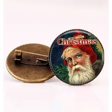SUTEYI Fashion Santa Claus Brooch Dress Accessory New Year gift Handmade Glass Cabochon Pattern Brooches Pin