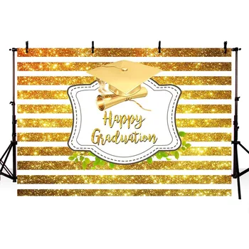 

MEHOFOTO Happy Graduation 2019 Bachelor Golden Cap White Strips Luxurious Baby Child Photo Backgrounds Backdrop for Photo Studio