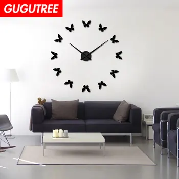 

Decorate 3D buttlefly clock art wall mirror sticker decoration Decals mural painting Removable Decor Wallpaper LF-1889