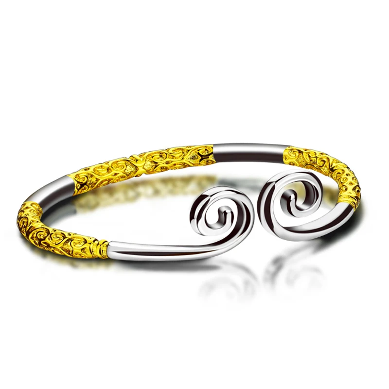 

Fashion women solid 925 silver bracelet.Chinese style silver plated with gold bracelet.Personality lady silver jewelry