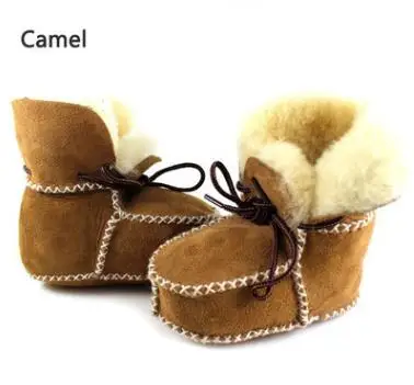Hongteya/зимние шерстяные ботинки из натуральной кожи для малышей; Теплая Обувь для новорожденных; обувь для малышей с мягкой подошвой; ботинки для первых шагов - Цвет: camel