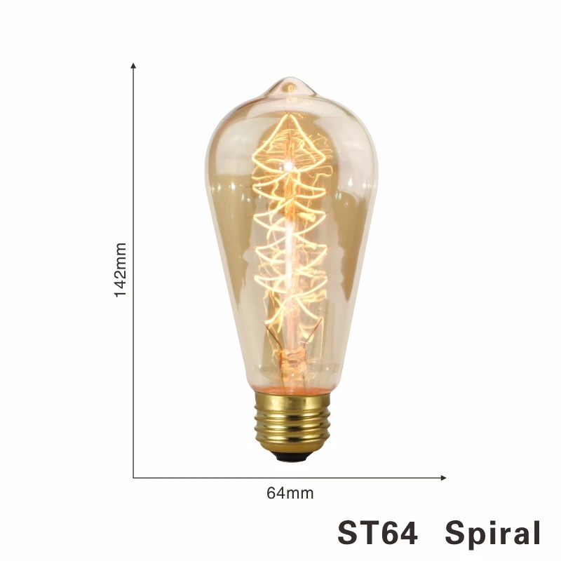 LARZI ретро Edison LED светильник лампочка E27 220 В 40 Вт A19 A60 ST64 T10 T45 T185 G80 G95 нити Винтаж ампулы лампа накаливания со стеклянным колпаком - Цвет: ST64 spiral