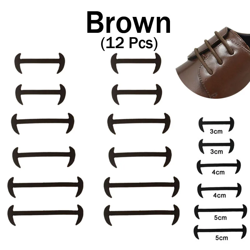 Mr. Niscar 1 комплект/12 шт Быстрая ленивые шнурки без завязок для мужчин женское кожаное платье обувь эластичные силиконовые шнурки для обуви 3 цвета - Цвет: 02 Brown