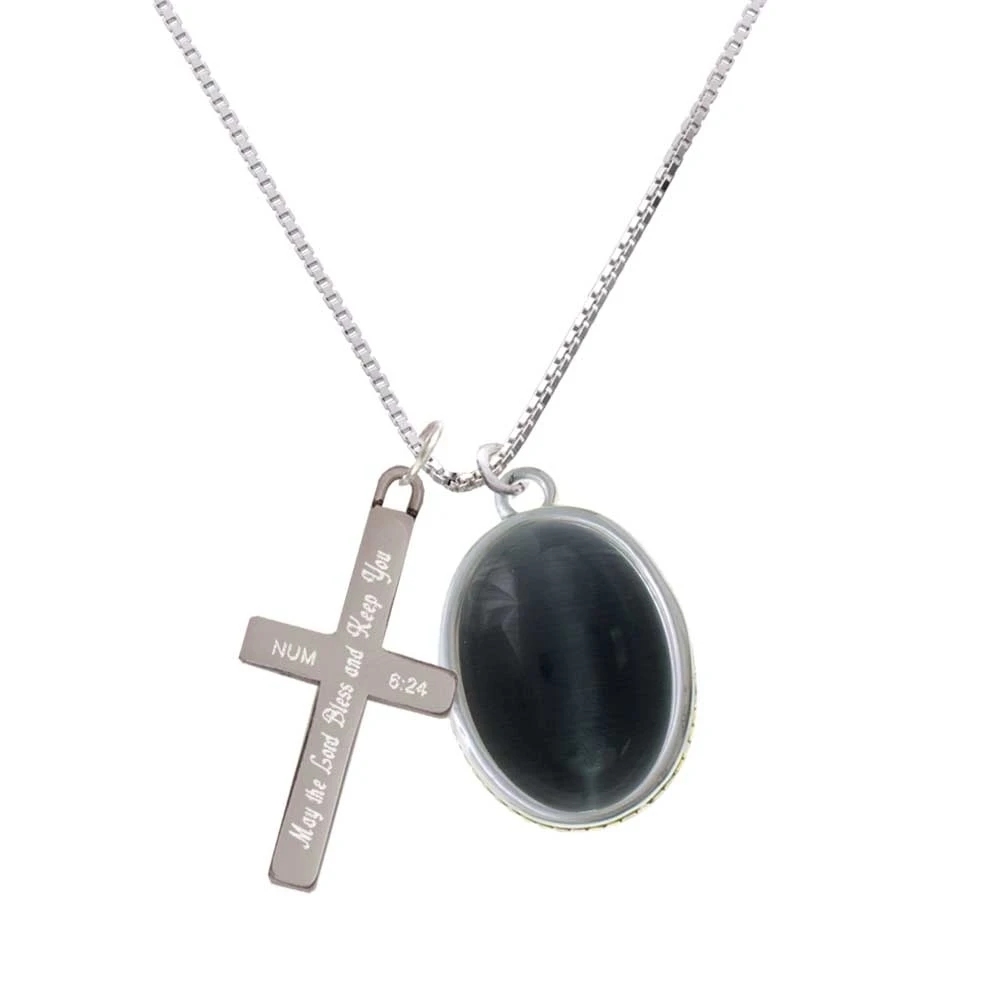 Oval - Imitation Cat's Eye - Black - - Bless and Keep You - Cross Necklace