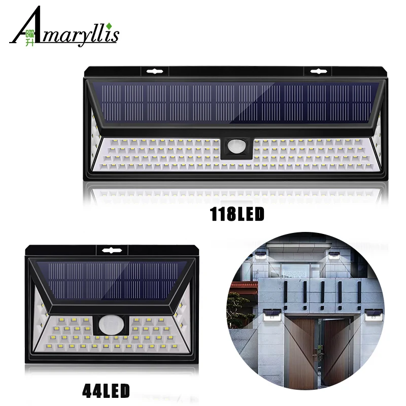 Солнечный светильник s уличный супер-яркий 118/44 светодиодный светильник с датчиком движения с 3 режимами солнечной лампы для сада патио