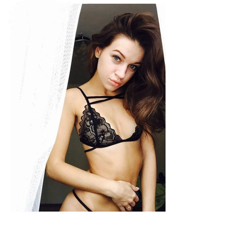 

2019 Sexy Lingerie Women Underwear Cross Bandage Wirefree Transparent Lace Bra Set Fascinated Seamless Intimate Bustier Bralette