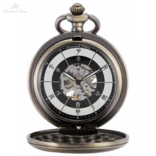 KS Bronze Chinese 12 two-hour Periods Number Skeleton Steampunk Analog Male Fobs Chain Clock Men Mechanical Pocket Watch /KSP084