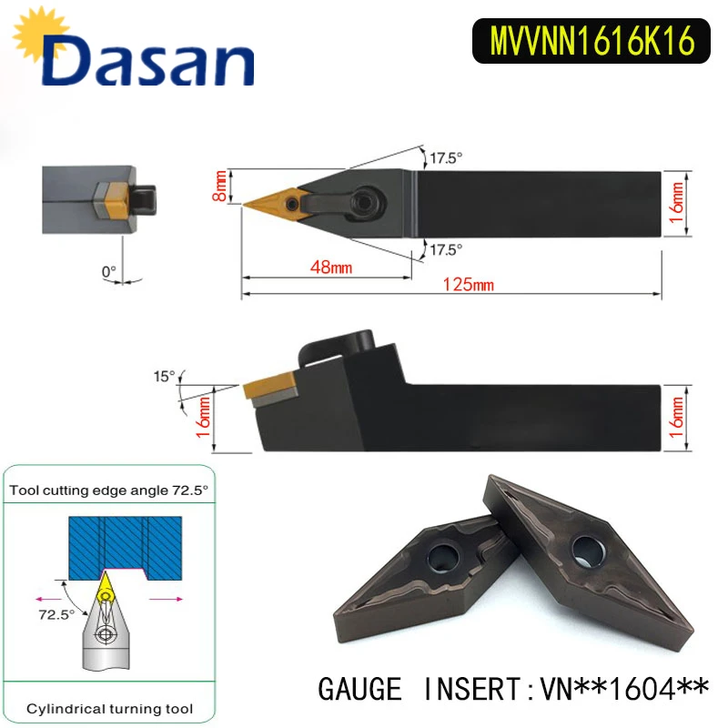 MVVNN1616K16 CNC токарный инструмент из стали HSS внешний токарный инструмент держатель с Torx гаечный ключ Для карбида Поворотная вставка VNMG160404 VNMG160408