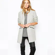 E398 Women Autumn Jacket Fashion Solid Casual Mandarin Collar Double Breasted Long Sleeve With Pockets Female Long Blazers NTRC