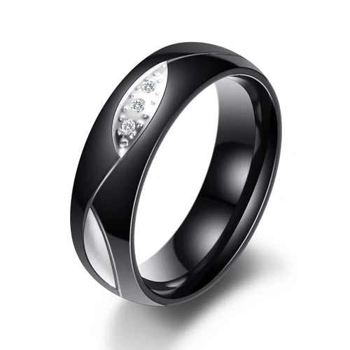 Новинка, пара колец, 316L, нержавеющая сталь, для помолвки, черные, свадебные украшения для влюбленных, ювелирные изделия, AAA CZ кольца, обручальные кольца - Цвет основного камня: Women