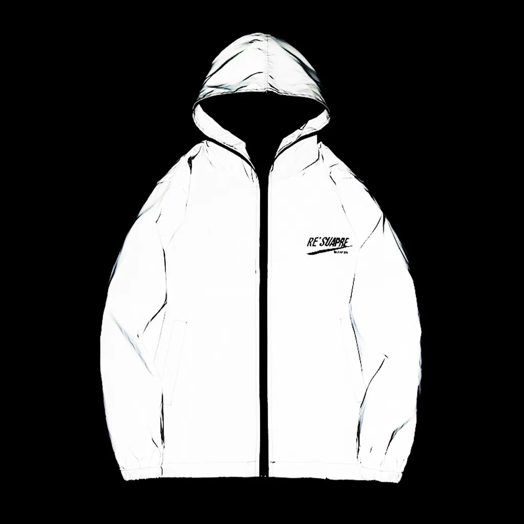

Men's Women Reflective Jacket Harajuku Windbreaker Jackets Hooded Streetwear Coat New Couple Jackets chamarras de mujer z0720