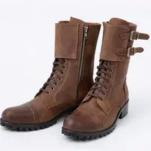 Брендовые зимние ботинки в стиле ретро; мужская Ковбойская кожаная обувь; мужские военные ботинки в римском стиле; мотоциклетные ботинки на молнии с круглым носком; большие размеры;