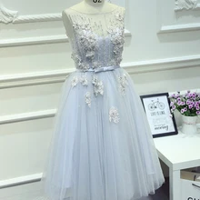 Schöne Kurze abschlussball-kleid Sky Blue Appliques Cocktailkleid Eine Linie Tulle Formales Kleid Knielangen Spezielle Gelegenheits-kleid