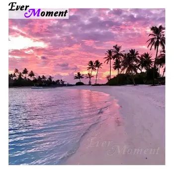 

Ever Moment Diamond Embroidery Sunset Coconut Tree River Evening Diamond Painting Handmade 5D DIY Picture Mosaic S2F145