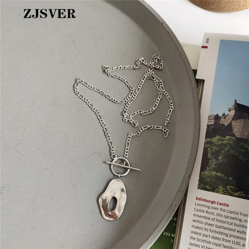 

ZJSVER Fine Jewelry 925 Sterling Silver Necklace Irregular Pendant Hiphop Rock Style Silver Color Women Chain Necklace For Gift